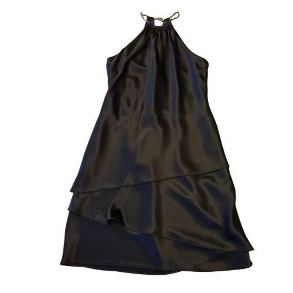 Jones New York Dresses & Skirts - Jones New York Black Halter Tiered Cocktail Dress Size 8 Satin‎ Formal Midi